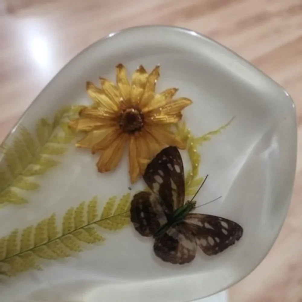 Vintage Lucite Acrylic Spoon Rest W/ trivet set Butterflies wildflowers MCM boho